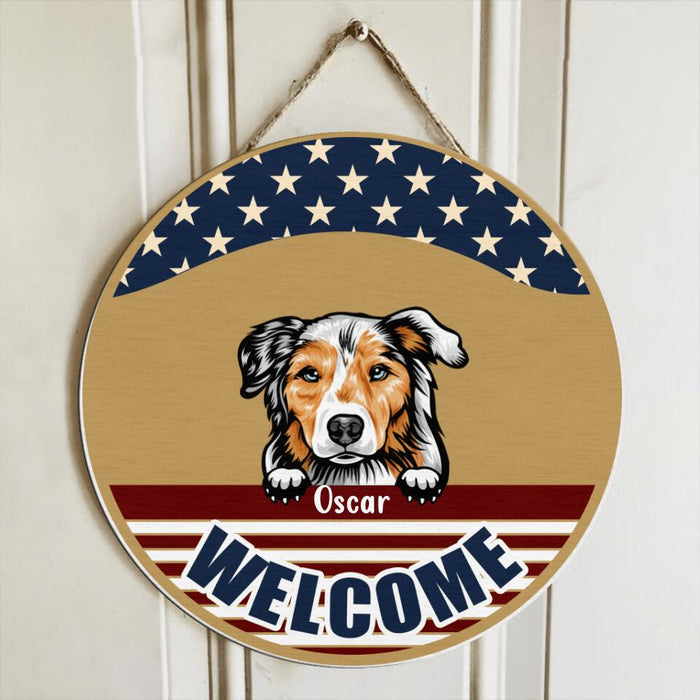 Custom Personalized American Dog July 4th Circle Wooden Sign - Gift For Independence Day/ Dog Lover