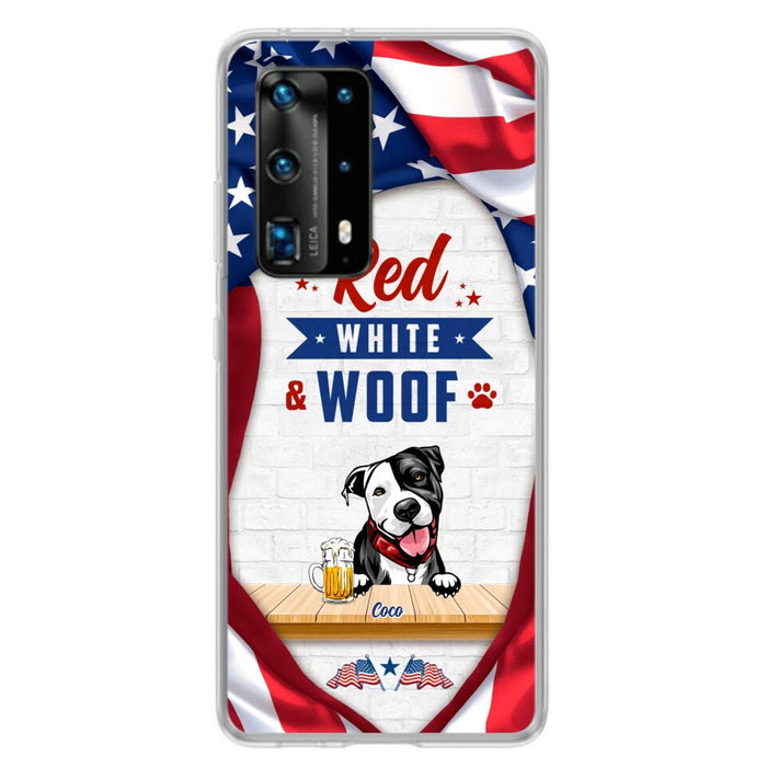 Custom Personalized Dog Phone Case - Gift Idea For Independence Day/ Dog Lover - Red, White & Woof - Case For Xiaomi, Oppo And Huawei