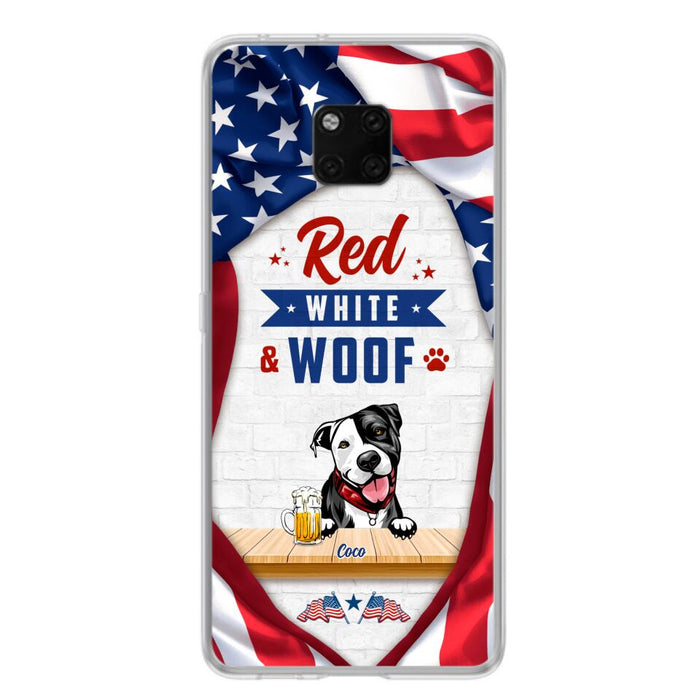 Custom Personalized Dog Phone Case - Gift Idea For Independence Day/ Dog Lover - Red, White & Woof - Case For Xiaomi, Oppo And Huawei