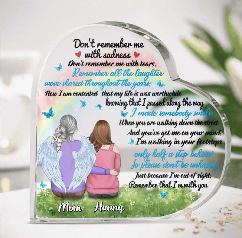 Personalized Memorial Crystal Heart - Memorial Gift Idea for Father's Day/Mother's Day/Daughter/Son/Husband/Wife - Don't Remember Me With Sadness
