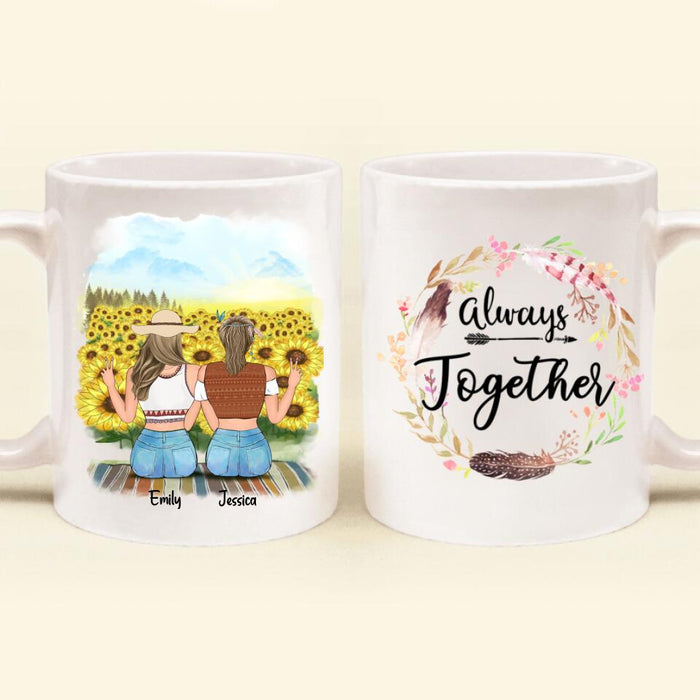 Custom Personalized Coffee Mug - Boho Girls, Upto 3 Girls - Best Gift For Friend -  Always Together