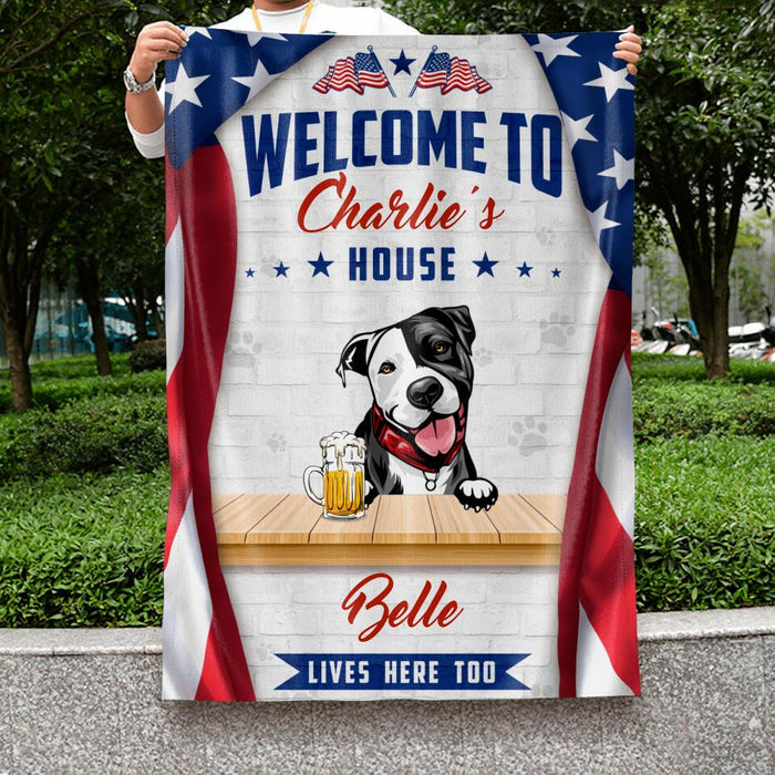 Custom Personalized Dog Flag Sign - Gift Idea For Independence Day/ Dog Lover - Welcome To Our Home