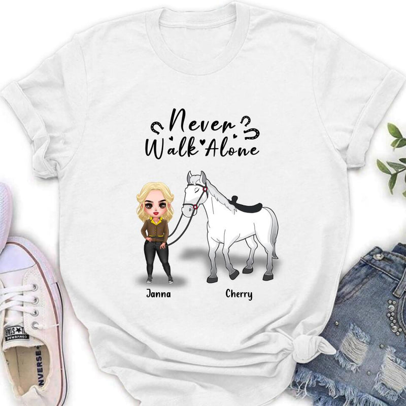 Personalized Horse Girl Chibi Hoodie/Sweatshirt/T-shirt/Long Sleeve - Gift For Horse Lovers with up to 2 Horses - Never Walk Alone
