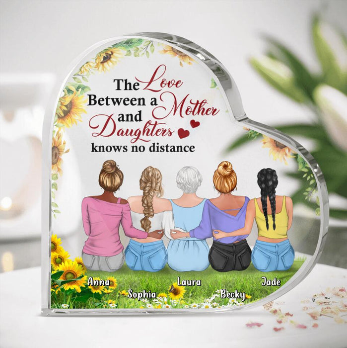 Custom Personalized Mother & Daughters Crystal Heart - Gift Idea From Daughters to Mom with up to 4 Daughters - The Love Between A Mother and Daughters Knows No Distance
