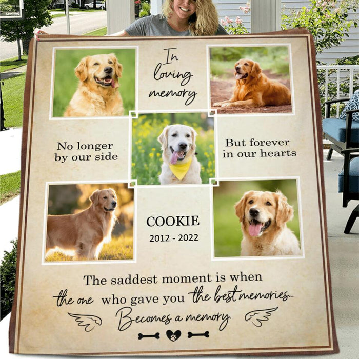 Custom Photo In Loving Memory Pet Fleece/ Quilt Blanket - Memorial Gift Idea For Dog/ Cat Lover - No Longer By Our Side But Forever In Our Hearts