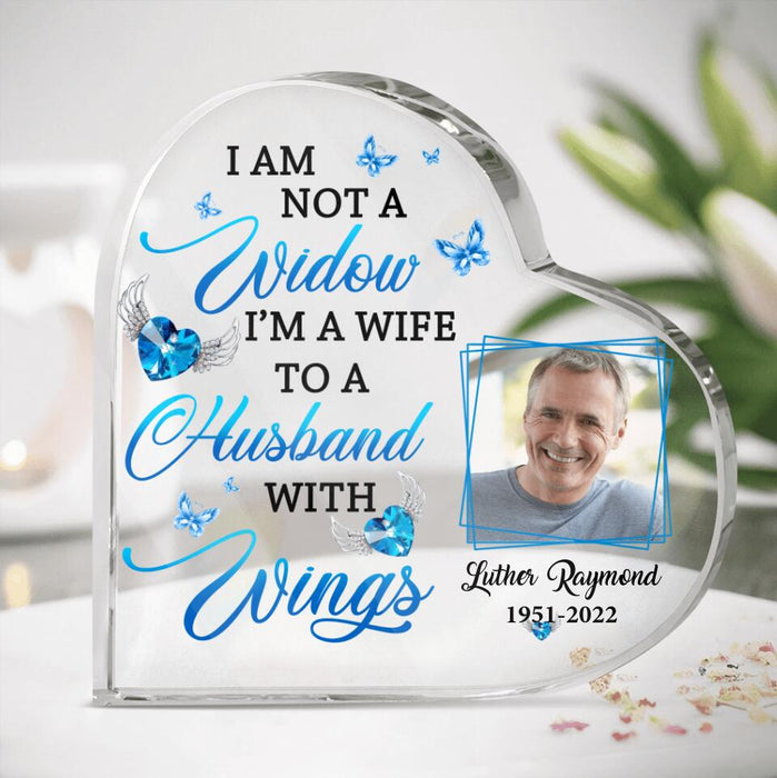 Custom Personalized Memorial Crystal Heart - Memorial Gift Idea - I Am Not A Widow I'm A Wife To A Husband With Wings