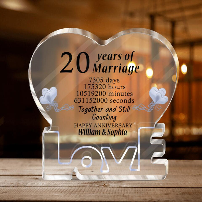 Custom Personalized Anniversary Acrylic Plaque - Gift Idea For Couple/ Parents - 20 Years Of Marriage Happy Anniversary