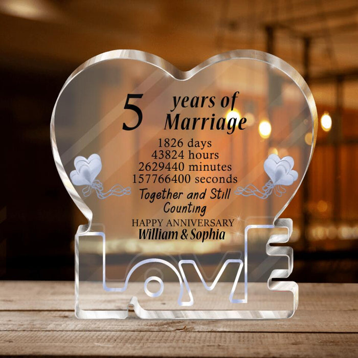 Custom Personalized Anniversary Acrylic Plaque - Gift Idea For Couple/ Parents - 5 Years Of Marriage Happy Anniversary