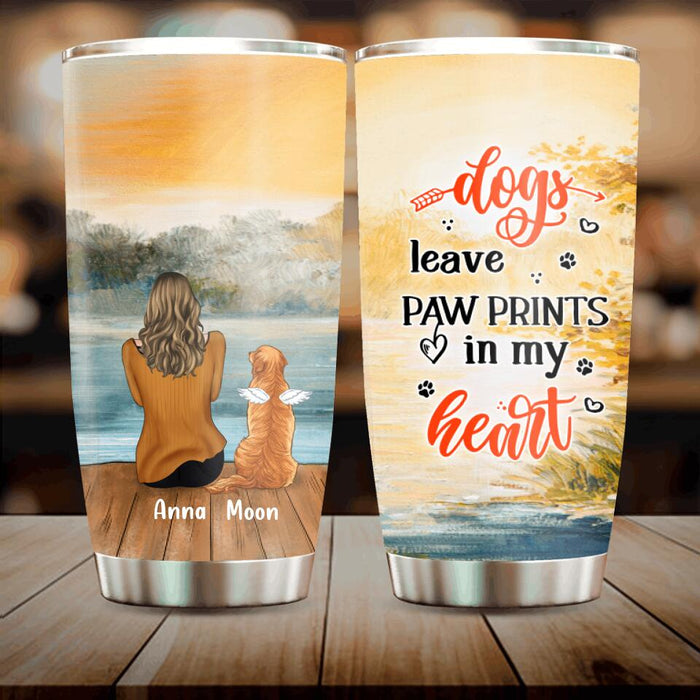 Custom Personalized Dog Tumbler - Man/ Woman/ Couple With Upto 4 Dogs - Gift Idea For Dog Lover - Dogs Leave Paw Prints In My Heart