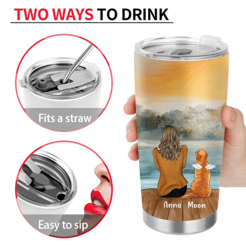 Personalized Dog Tumbler - Man/Woman/Couple With Up to 4 Dogs - Gift Idea For Dog Lover - Dogs Leave Paw Prints In My Heart