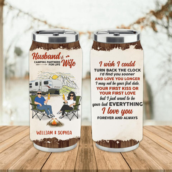 Custom Personalized Camping Soda Can Tumbler - Gift Idea For Camping Lover/ Couple - Husband & Wife Camping Partners For Life