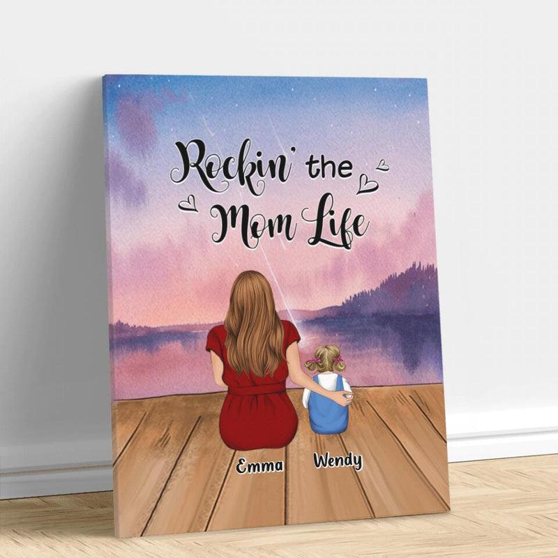 Personalized Mom Canvas - Mom With Up to 5 Children - Best Gift For Mother's Day/Family - Rockin' The Mom Life