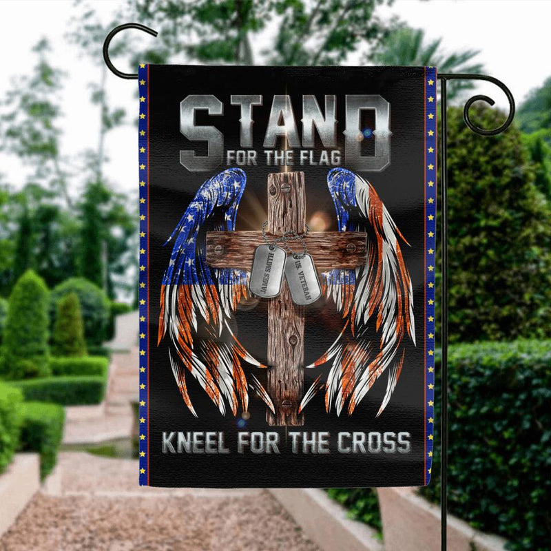 Personalized U.S Veteran Flag Sign - Gift Idea for Father/Veteran/Independence Day - Stand For The Flag Kneel For The Cross
