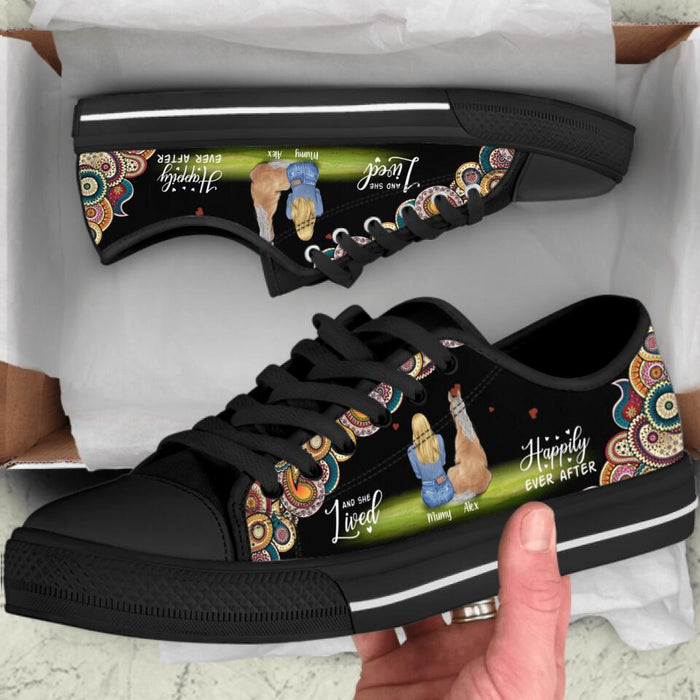Custom Personalized Horse Dog Mom Sneakers - Girl With Upto 3 Horses/ Dogs - Best Gift For Horse/ Dog Lover - And She Lived Happily Ever After - 9AGKN2