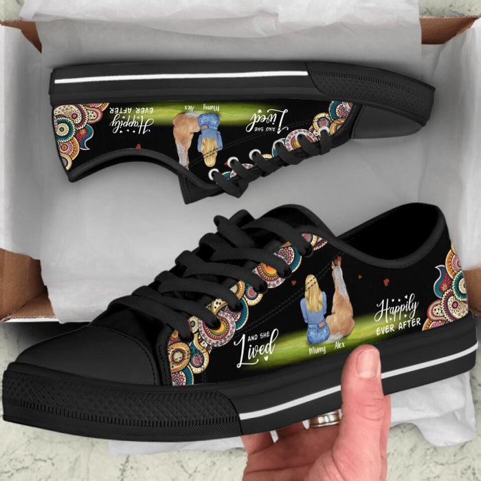Custom Personalized Horse Dog Mom Sneakers - Girl With Upto 3 Horses/ Dogs - Best Gift For Horse/ Dog Lover - And She Lived Happily Ever After - 9AGKN2