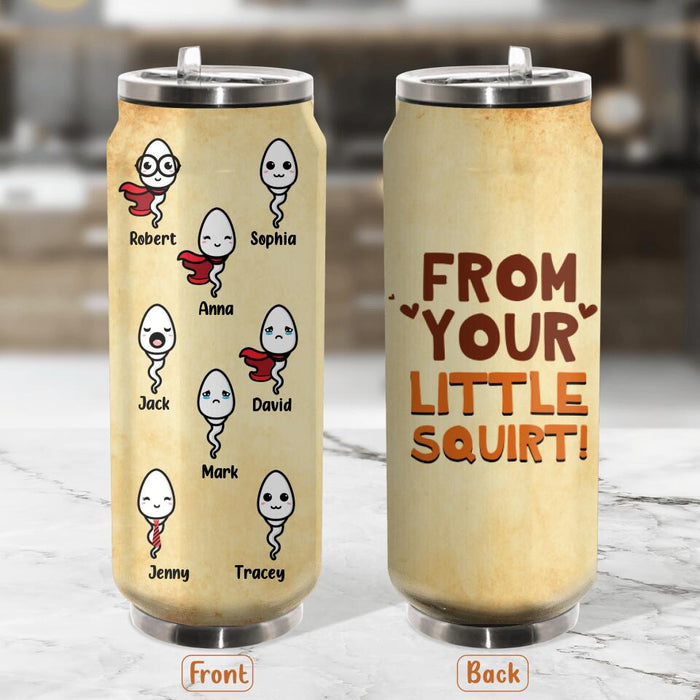 Custom Personalized Sperm Soda Can Tumbler - Gift Idea From Kids to Father with up to 8 Kids - From Your Swimming Champion!