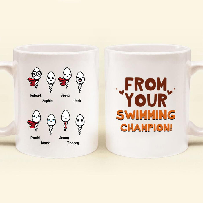 Custom Personalized Sperm Coffee Mug - Gift Idea From Kids to Father with up to 8 Kids - From Your Swimming Champion!