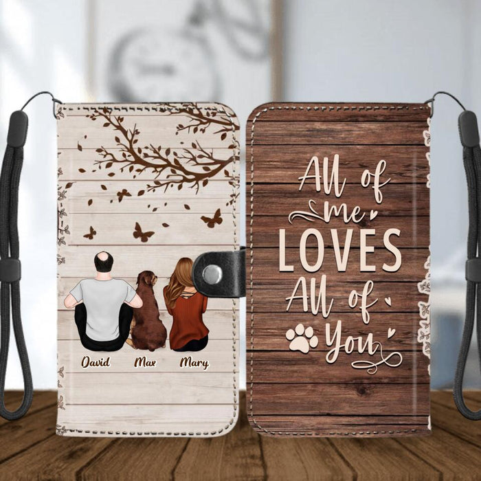 Custom Personalized Couple Sitting With Dogs Back View Phone Wallet - Upto 4 Dogs - Gift Idea For Couple/ Dog Lovers - You, Me & The Dog