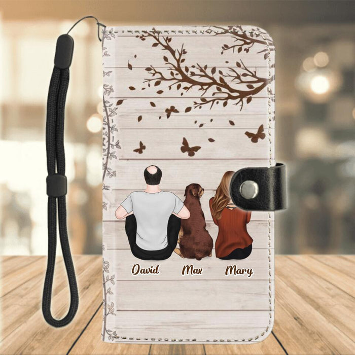 Custom Personalized Couple Sitting With Dogs Back View Phone Wallet - Upto 4 Dogs - Gift Idea For Couple/ Dog Lovers - You, Me & The Dog