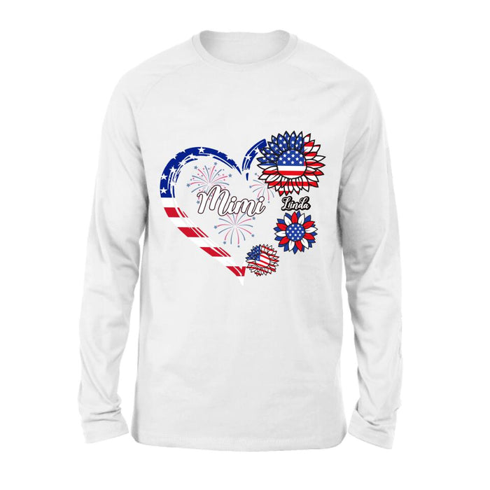 Custom Personalized Grandma T-shirt/Hoodie - Gift Idea For Grandma - Up To 10 Kids - Firework With Sunflower US Flag Funny Kids