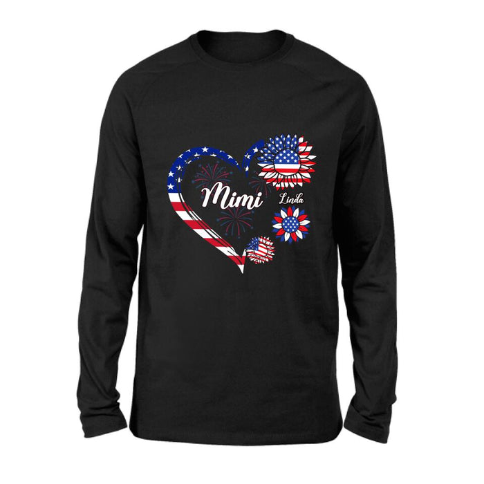 Custom Personalized Grandma T-shirt/Hoodie - Gift Idea For Grandma - Up To 10 Kids - Firework With Sunflower US Flag Funny Kids