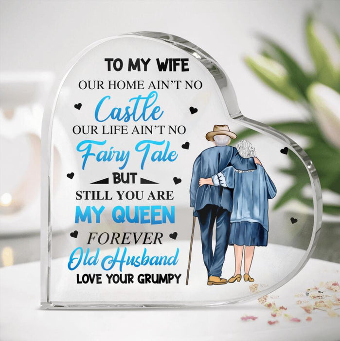 Custom Personalized Old Couple Crystal Heart - Gift Idea For Father's Day/ Old Couple - To My Wife, You Are My Queen