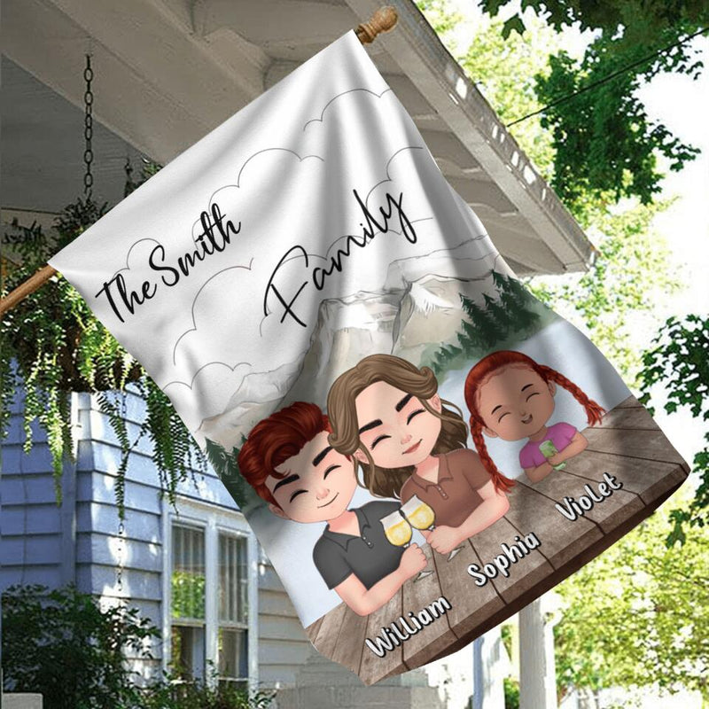 Personalized Family Flag Sign - Up to 4 Adults And 2 Kids - Gift Idea for Father's Day/Mother's Day/Family