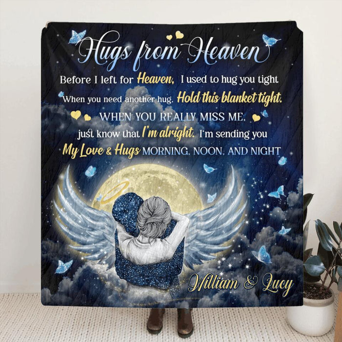 Custom Personalized Hugs From Heaven Blanket  - Memorial Gift Idea - I'm Sending You My Love & Hugs Morning, Noon and Night