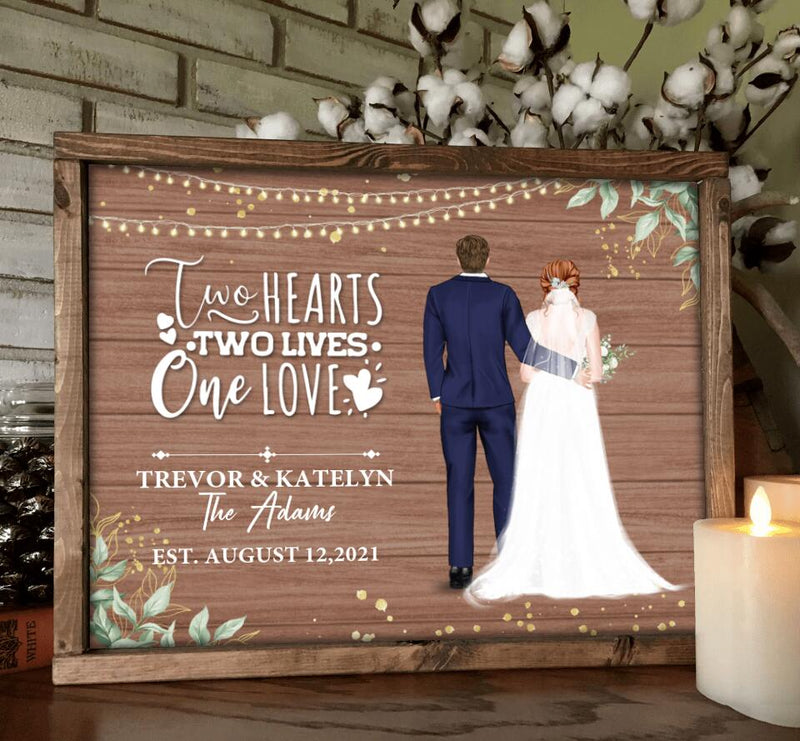 Personalized Couple Wedding Poster - Gift Idea For Couple/Wedding/Wedding Anniversary - Two Hearts, Two Lives, One Love