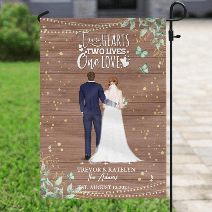 Custom Personalized Couple Wedding Flag Sign - Gift Idea For Couple/Wedding/Wedding Anniversary - Two Hearts, Two Lives, One Love