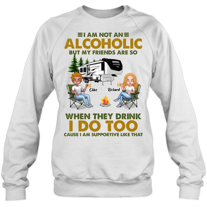 Custom Personalized Camping Friends T-Shirt/ Long Sleeve/ Sweatshirt/ Hoodie - Upto 7 People - Gift Idea For Friends/ Camping Lover - I Am Not An Alcoholic But My Friends Are