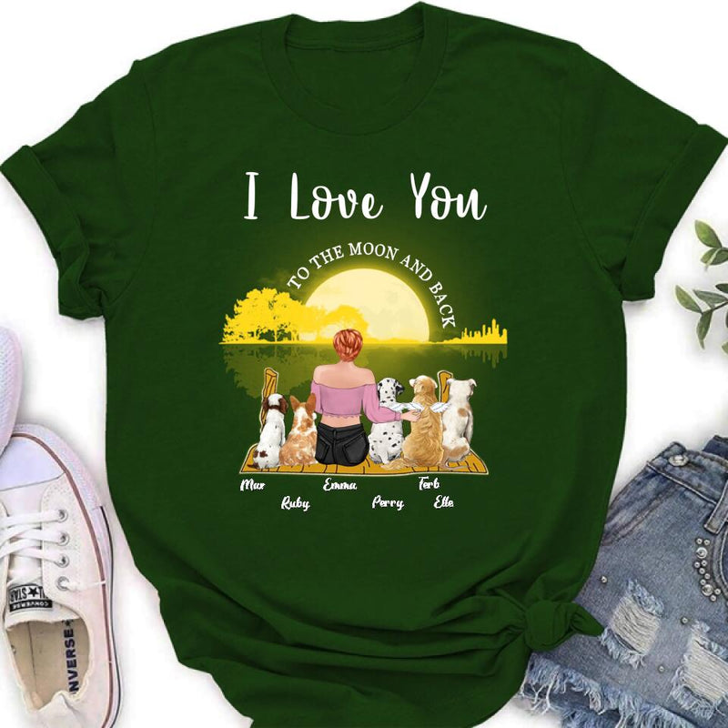 Personalized Girl & Pet Moon Light Shirt - Gift Idea For Pet Lover with up 5 Pets - I Love You To The Moon and Back