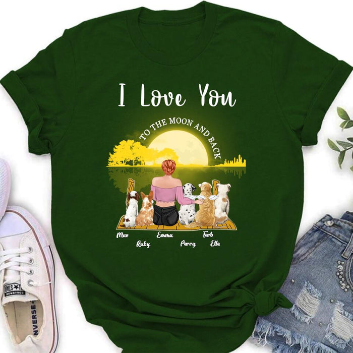 Custom Personalized Girl & Pet Moon Light Shirt - Gift Idea For Pet Lover with up 5 Pets - I Love You To The Moon and Back