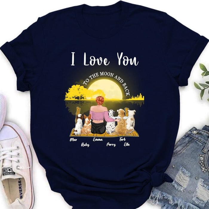 Custom Personalized Girl & Pet Moon Light Shirt - Gift Idea For Pet Lover with up 5 Pets - I Love You To The Moon and Back