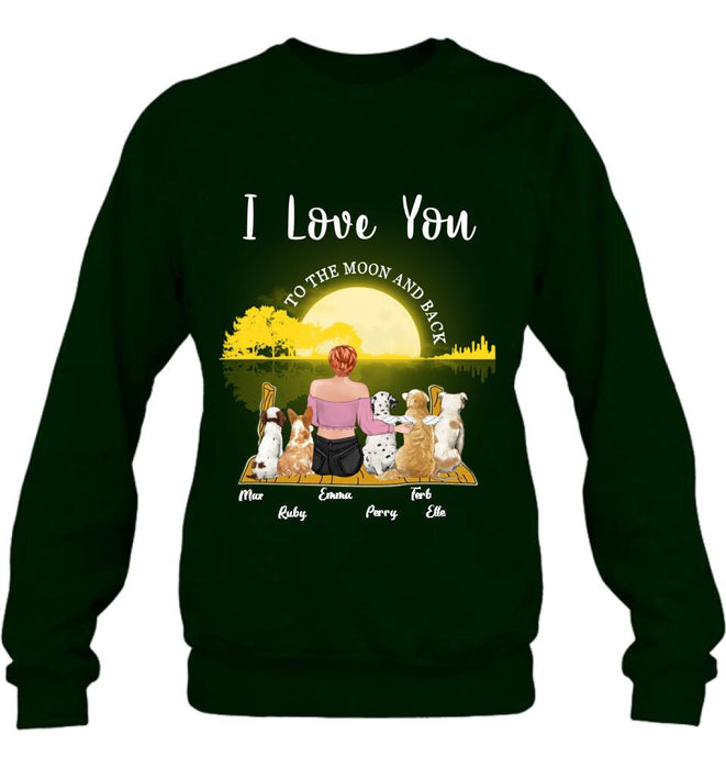 Custom Personalized Girl & Pet Moon Light Shirt - Gift Idea For Pet Lover with up 5 Pets - I Love You To The Moon and Back