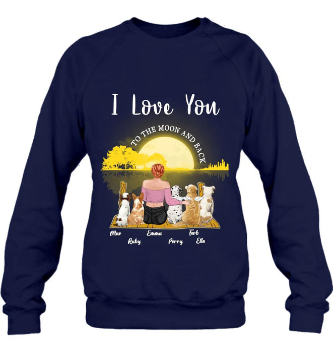 Custom Personalized Girl & Pet Moon Light Shirt - Gift Idea For Pet Lover with up 5 Pets - I Love You To The Moon and Back