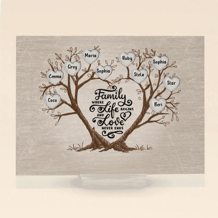 Custom Personalized Family Tree Acrylic Plaque - Upto 10 People - Gift Idea For The Whole Family - Home Is Where The Heart Is