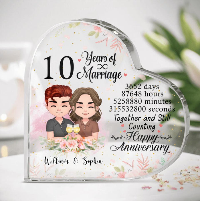 Custom Personalized Chibi Couple Crystal Heart - Best Gift Idea For Couple/Anniversary - Together And Still Counting Happy Anniversary