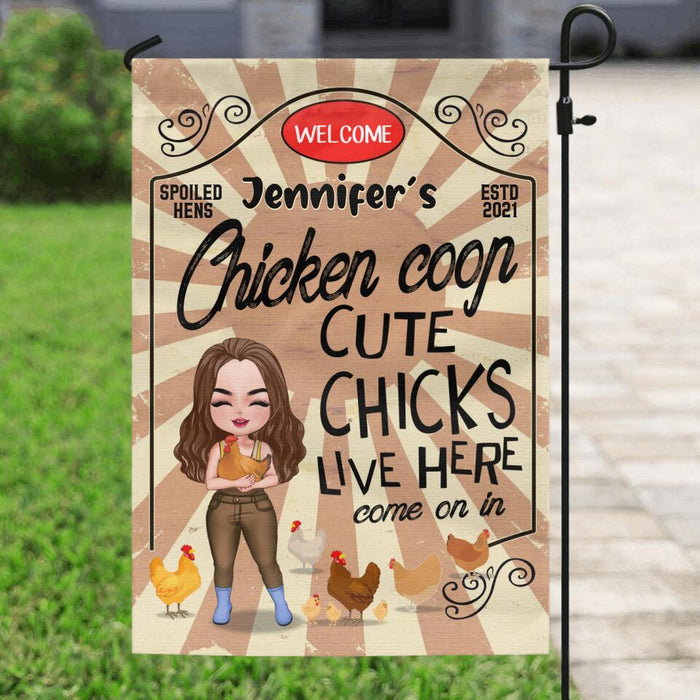 Custom Personalized Cute Chicks Live Here Flag Sign - Chicken Coop Decor Gift For Couple/ Chicken Lover