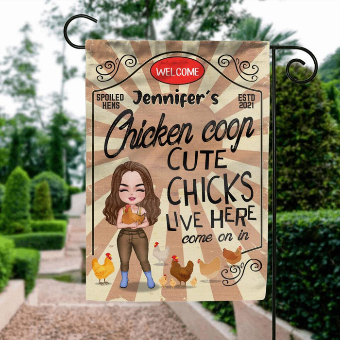 Custom Personalized Cute Chicks Live Here Flag Sign - Chicken Coop Decor Gift For Couple/ Chicken Lover