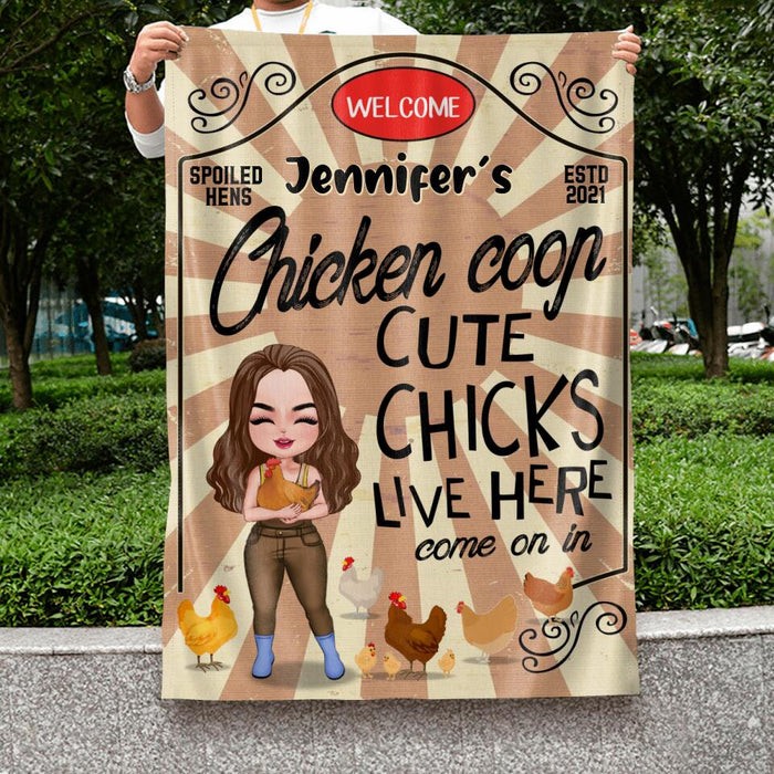 Custom Personalized Cute Chicks Live Here Flag Sign - Chicken Coop Decor Gift For Couple/ Chicken Lover