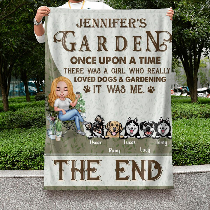 Custom Personalized Garden Flag Sign - Upto 5 Pets - Funny Gardening Gift For Dog/ Cat Lover - Once Upon A Time There Was A Girl Who Really Loved Dogs & Gardening