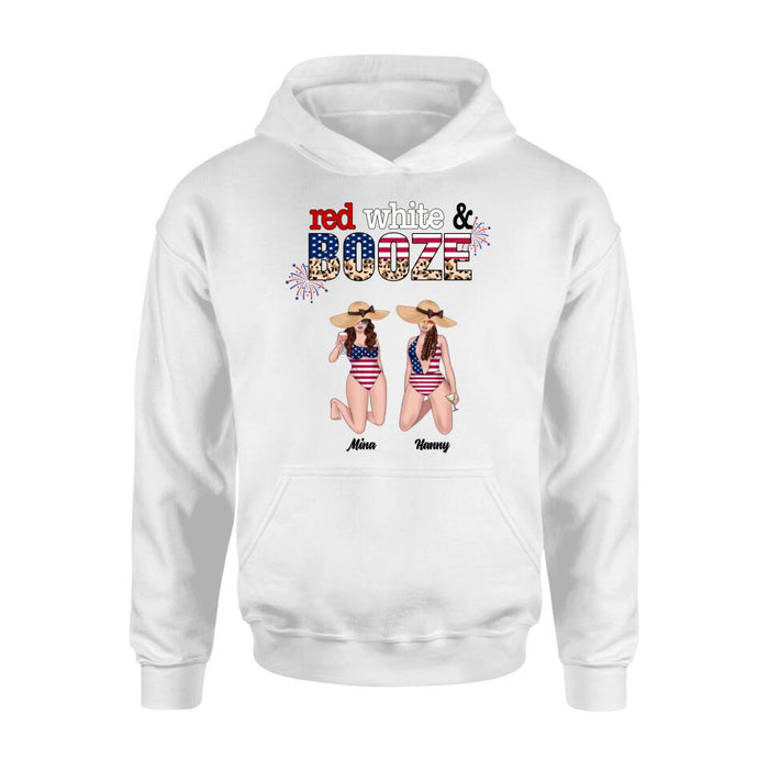 Custom Personalized Friends Shirt/ Hoodie - Upto 6 People - Gift Idea For Friends/ Independence Day - Red, White And Boozed