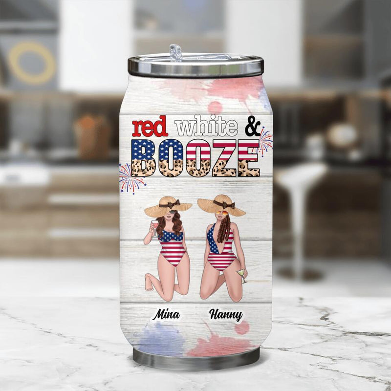 Personalized Friends Soda Can Tumbler - Up to 6 People - Gift Idea For Friends/Sisters/Independence Day - Red, White And Boozed
