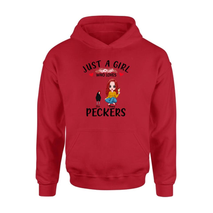 Custom Personalized Chickens T-Shirt - Up to 4 Chickens - Just A Girl Who Loves Peckers