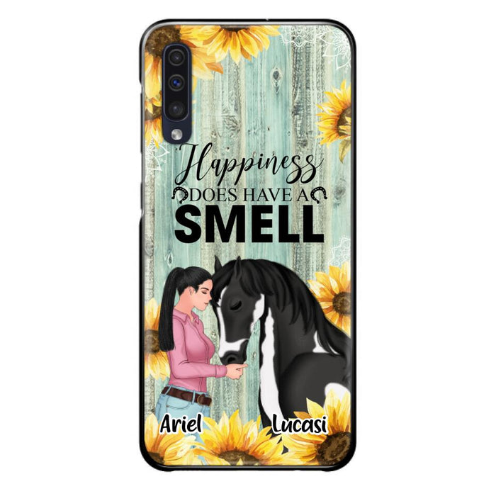 Custom Personalized Horse Girl Phone Case - Up to 3 Horses - Gift Idea for Horse Lover - Happiness Does Have A Smell - Case for iPhone/Samsung