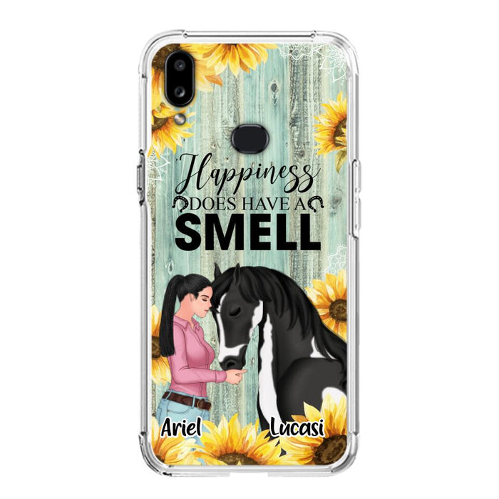 Custom Personalized Horse Girl Phone Case - Up to 3 Horses - Gift Idea for Horse Lover - Happiness Does Have A Smell - Case for iPhone/Samsung