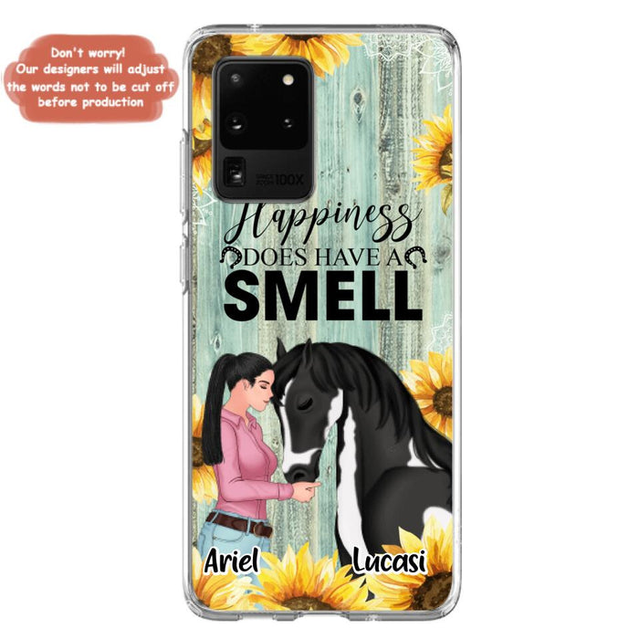 Custom Personalized Horse Girl Phone Case - Up to 3 Horses - Gift Idea for Horse Lover - Happiness Does Have A Smell - Case for iPhone/Samsung