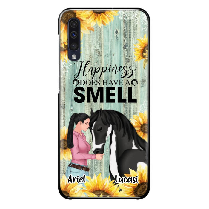 Custom Personalized Horse Girl Phone Case - Up to 3 Horses - Gift Idea for Horse Lover - Happiness Does Have A Smell - Case for iPhone/Samsung