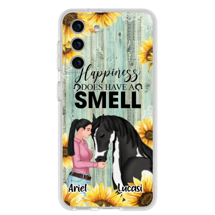 Custom Personalized Horse Girl Phone Case - Up to 3 Horses - Gift Idea for Horse Lover - Happiness Does Have A Smell - Case for iPhone/Samsung